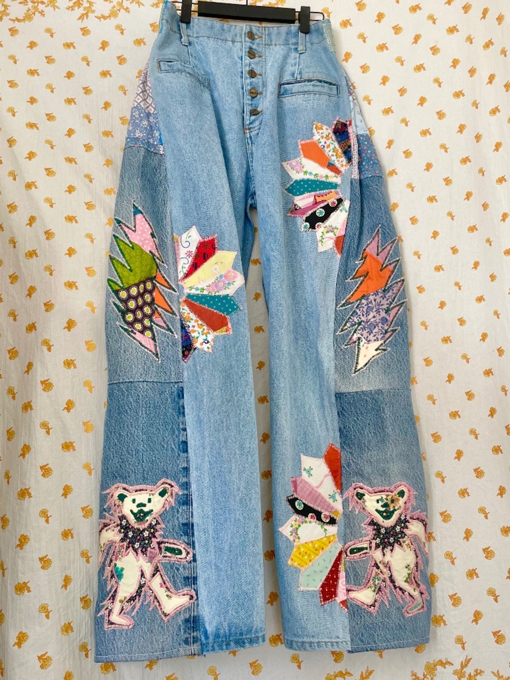 OOAK Upcycled Be Bop Patchwork Barrel Leg Jeans